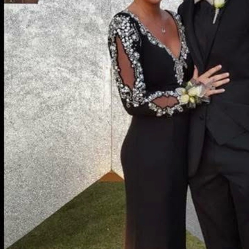 Vienna Prom Black Dress with White Floral Sleeves